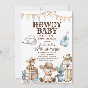 Howdy Baby Cowboy Wild West Baby Shower Cactus Invitation