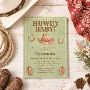 Howdy Baby Western Cowboy Rustic Wild Baby Shower Invitation