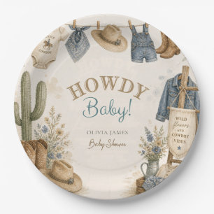 Howdy baby western desert baby shower paper plate