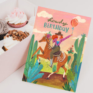 Howdy Birthday Cowgirl Horse Western Desert Card