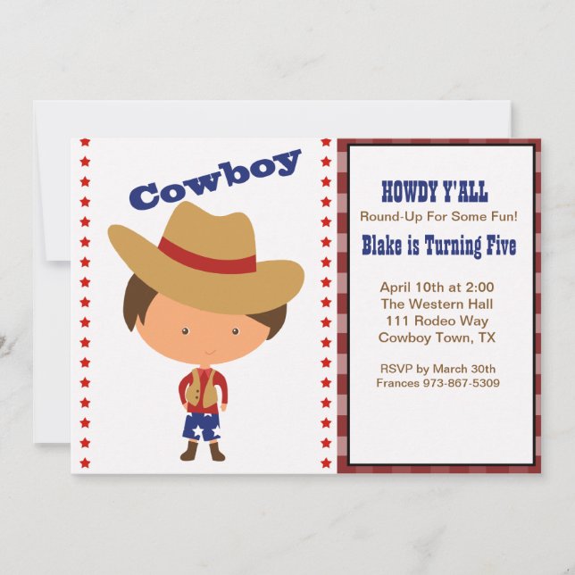 HOWDY! Boys Cowboy Birthday Invitation (Front)