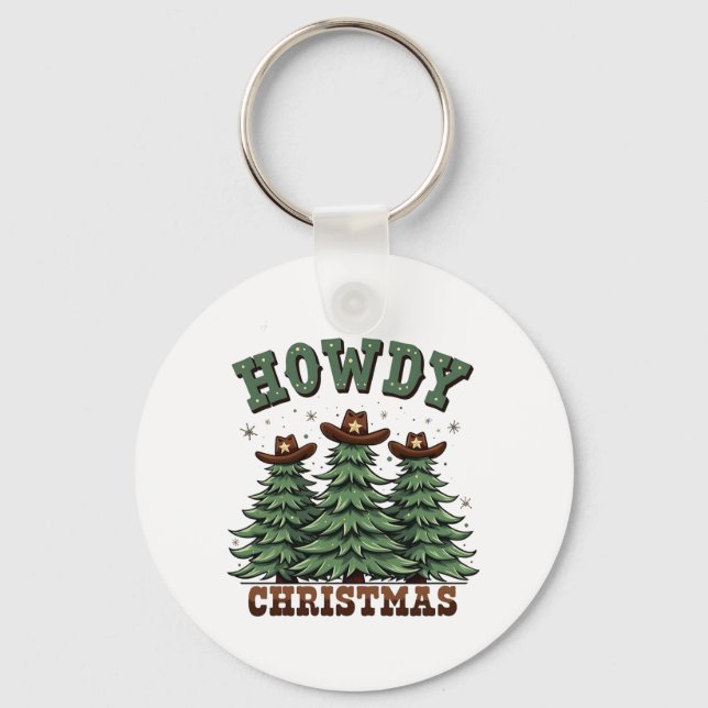 Howdy Christmas Cactus Western Xmas  Key Ring (Front)