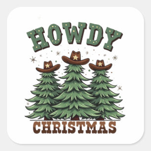 Howdy Christmas Cactus Western Xmas  Square Sticker