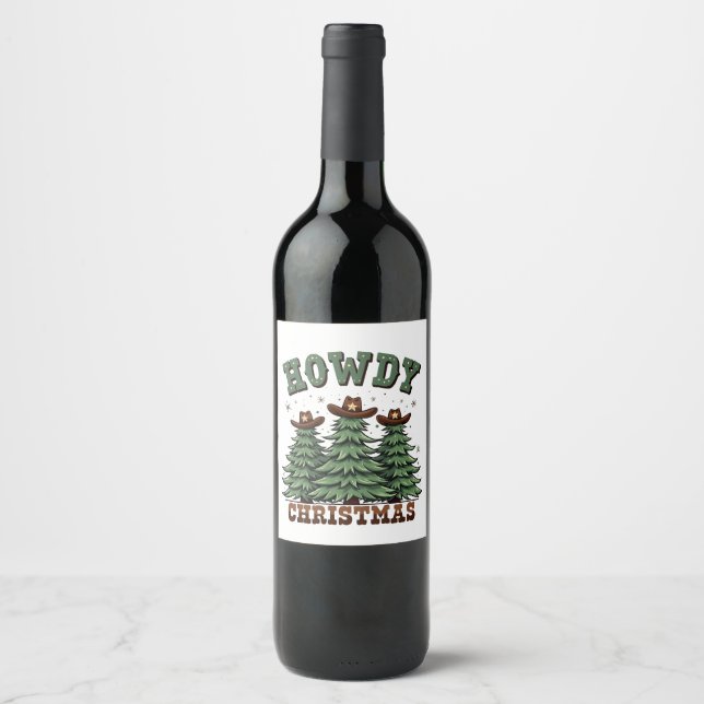 Howdy Christmas Cactus Western Xmas  Wine Label (Front)