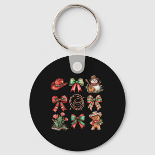 Howdy Christmas Coquette Bow Snowman Gingerbread C Key Ring