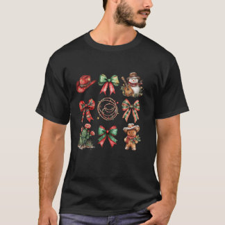 Howdy Christmas Coquette Bow Snowman Gingerbread C T-Shirt