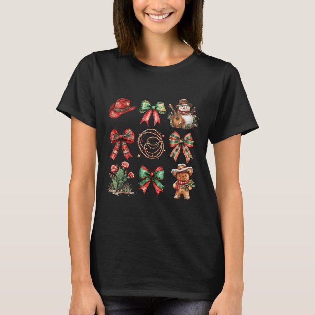 Howdy Christmas Coquette Bow Snowman Gingerbread C T-Shirt (Front)
