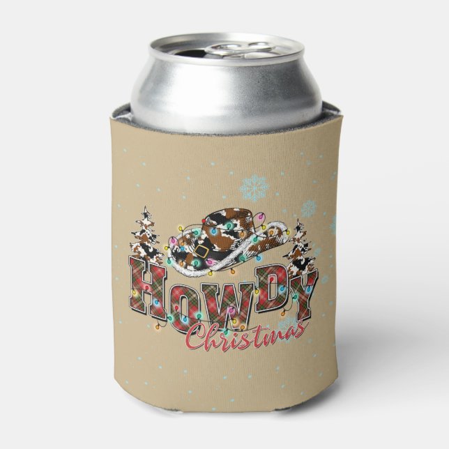 Howdy Christmas | Cowboy Christmas Tree Can Cooler (Can Front)