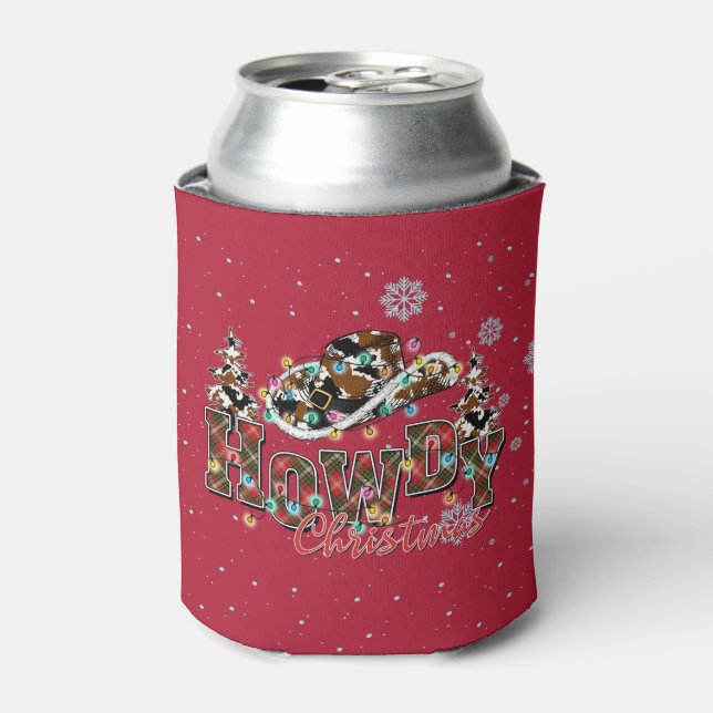 Howdy Christmas | Cowboy Christmas Tree Can Cooler (Can Front)