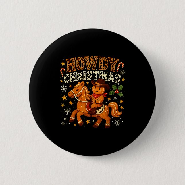 Howdy Christmas Cowboy Gingerbread Design  6 Cm Round Badge (Front)