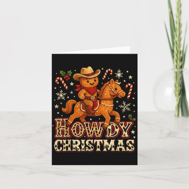 Howdy Christmas Cowboy Gingerbread Design  Card (Front)