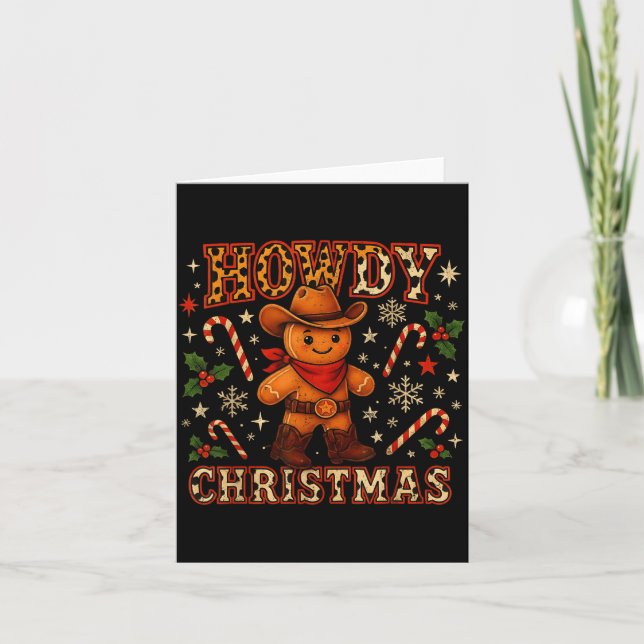 Howdy Christmas Cowboy Gingerbread Design  Card (Front)