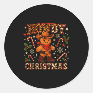 Howdy Christmas Cowboy Gingerbread Design  Classic Round Sticker