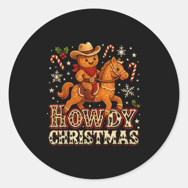 Howdy Christmas Cowboy Gingerbread Design  Classic Round Sticker (Front)