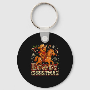 Howdy Christmas Cowboy Gingerbread Design Key Ring