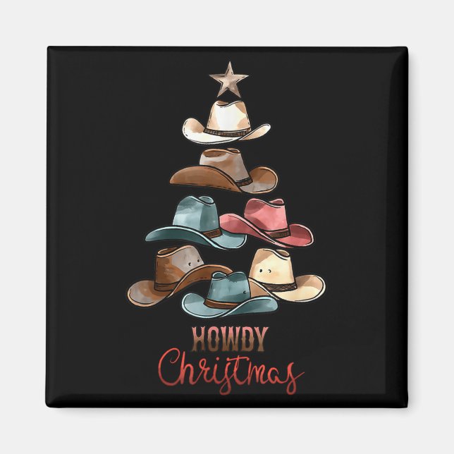 Howdy Christmas Cowboy Hat Western Country Xmas Ha Magnet (Front)