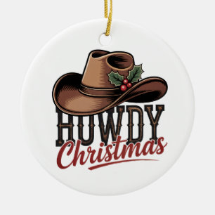 Howdy Christmas Cowboy Hat – Western Holiday Decor Ceramic Tree Decoration