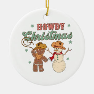 Howdy Christmas Cowboy Snowman Western Funny Ceramic Tree Decoration