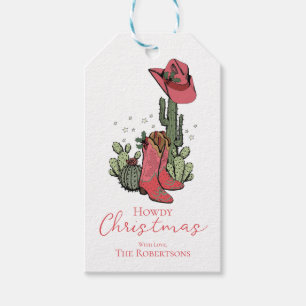Howdy Christmas Cowgirl Boots and Cacti Gift Tags