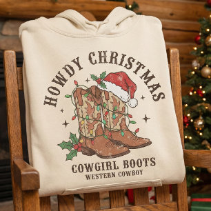 Howdy Christmas Cowgirl Boots Shirt,Retro Western Hoodie