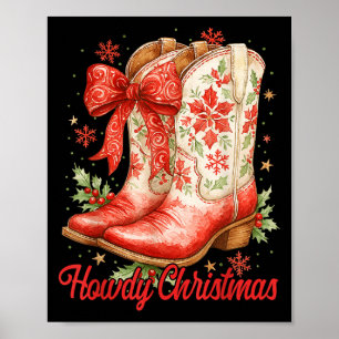 Howdy Christmas Family Pajamas Coquette Bow Cowgir Poster