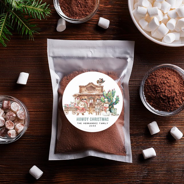 Howdy Christmas | Fun Western Desert  Classic Round Sticker (Creator Uploaded)