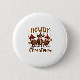 Howdy Christmas Funny Highland Cow Xmas Cows Lover 6 Cm Round Badge