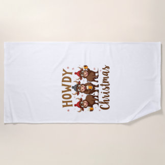 Howdy Christmas Funny Highland Cow Xmas Cows Lover Beach Towel