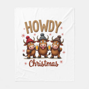 Howdy Christmas Funny Highland Cow Xmas Cows Lover Fleece Blanket