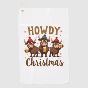 Howdy Christmas Funny Highland Cow Xmas Cows Lover Golf Towel