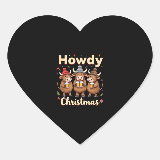 Howdy Christmas Funny Highland Cow Xmas Cows Lover Heart Sticker (Front)