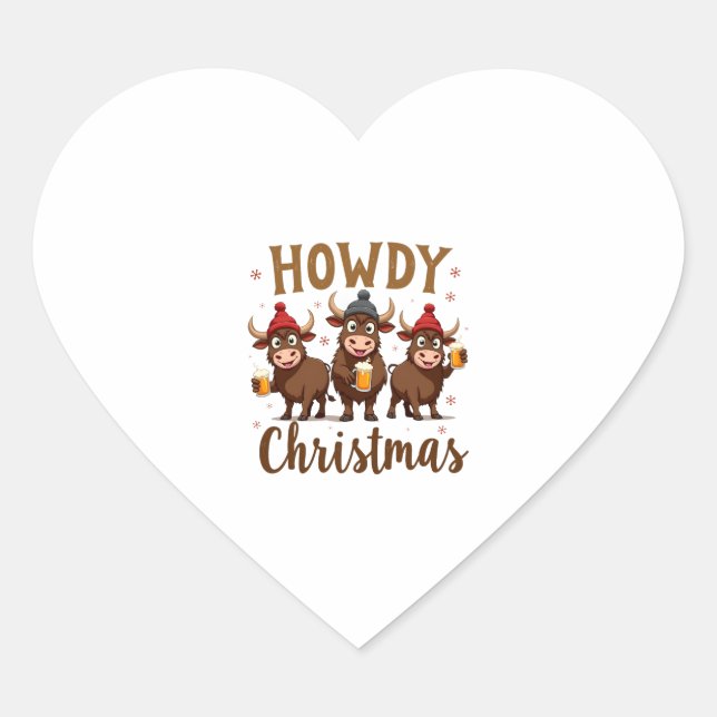 Howdy Christmas Funny Highland Cow Xmas Cows Lover Heart Sticker (Front)