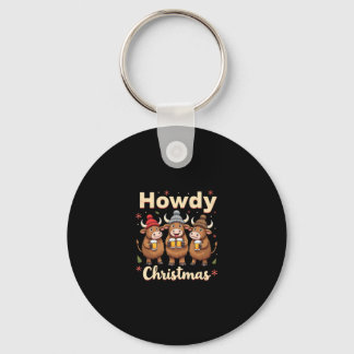 Howdy Christmas Funny Highland Cow Xmas Cows Lover Key Ring