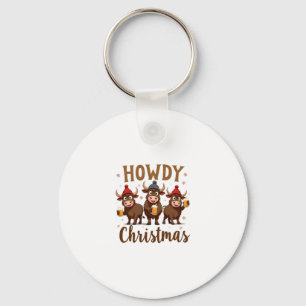 Howdy Christmas Funny Highland Cow Xmas Cows Lover Key Ring