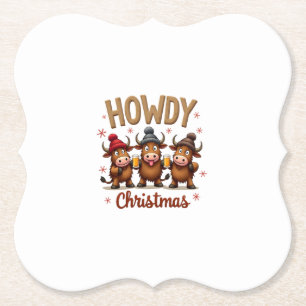 Howdy Christmas Funny Highland Cow Xmas Cows Lover Paper Coaster