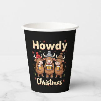 Howdy Christmas Funny Highland Cow Xmas Cows Lover Paper Cups
