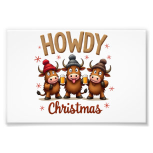 Howdy Christmas Funny Highland Cow Xmas Cows Lover Photo Print