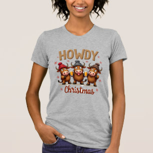 Howdy Christmas Funny Highland Cow Xmas Cows Lover T-Shirt