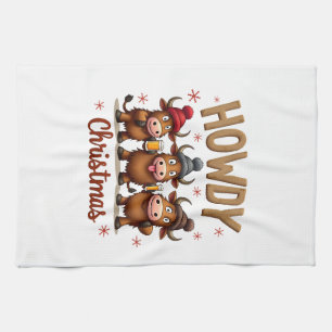 Howdy Christmas Funny Highland Cow Xmas Cows Lover Tea Towel