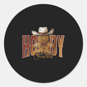 Howdy Christmas Gingerbread Man Cowboy Rodeo Weste Classic Round Sticker
