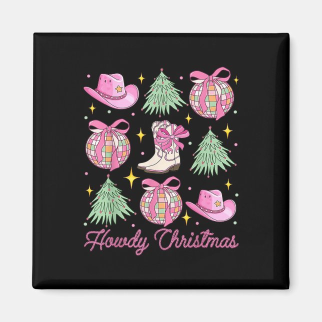 Howdy Christmas Pink Coquette Bow Xmas Tree Wester Magnet (Front)