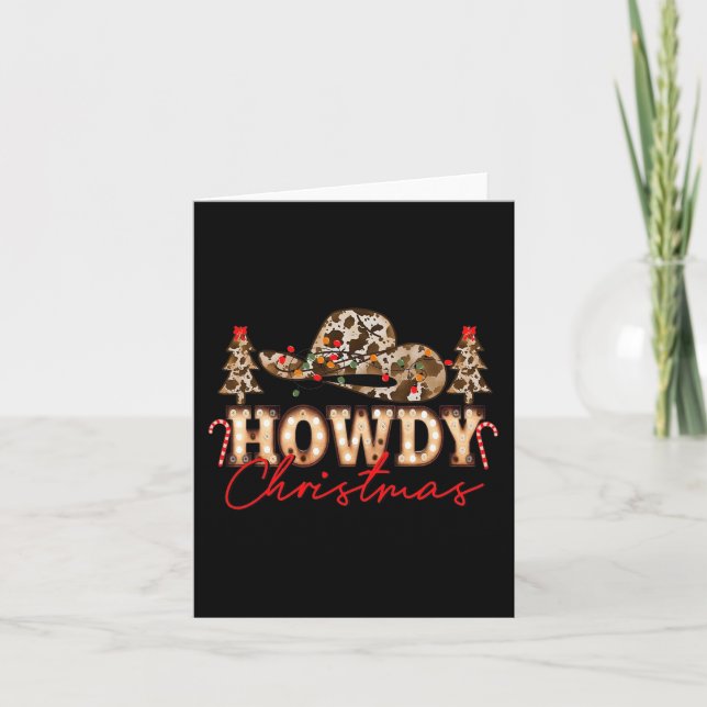 Howdy Christmas Santa Cute Leopard Western Cowgirl Card (Front)