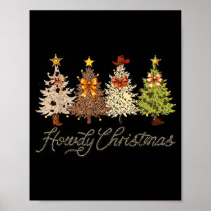 Howdy Christmas Tree Coquette Bow Western Cowboy C Poster