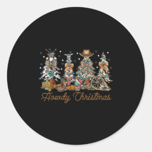 Howdy Christmas Tree Coquette Cow Bow Western Xmas Classic Round Sticker
