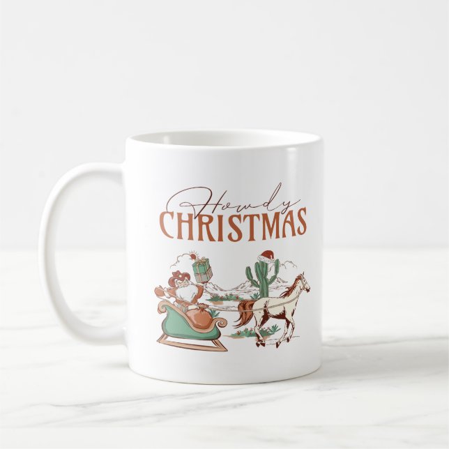 Howdy Christmas Typography, Texas Symbol Graphics Coffee Mug (Left)