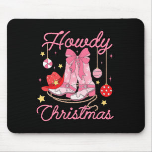 Howdy Christmas Western Cowgirl Boots Pink Xmas Pa Mouse Pad