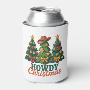 Howdy Christmas Western Cowgirl Cowboy Country Can Cooler