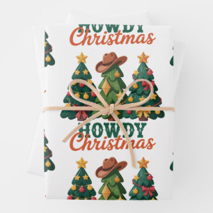 Howdy Christmas Western Cowgirl Cowboy Country Wrapping Paper Sheet