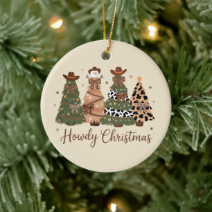 Howdy Christmas Western Retro Tree Cowboy Cowgirl Ceramic Tree Decoration