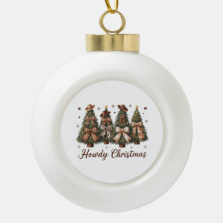 Howdy Christmas Western Xmas Tree Leopard Bow Ceramic Ball Christmas Ornament